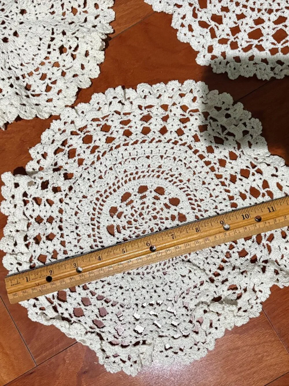8 Vintage Round Ivory Hand Crocheted Doilies